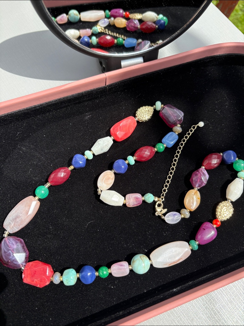 Vintage NRQ Multicolor Mixed Polished Resin Chunky Bead Necklace #323